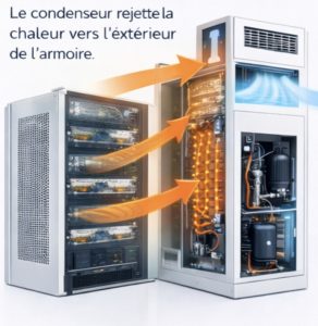 évacuation chaleur vers l'extérieur armoire de salle informatique